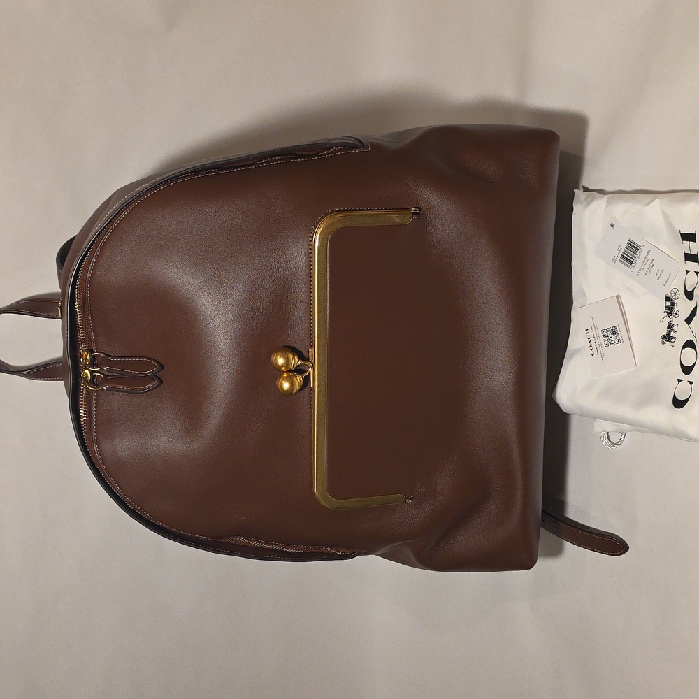 COACH Leather Kisslock Large Frame Backpack